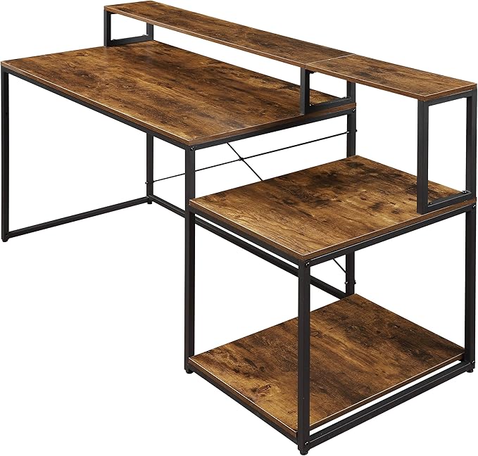 Home Office Computer Desk with Storage Shelves and Monitor Stand Riser Shelf Study Writing Desk Computer Table (Old SKU: WF198006AAT)