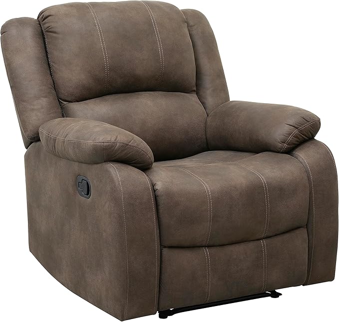 Lexicon Manual Recliner Sofa Chair Home Theater Seating Wall Hugger Manual Reclining Nursery Chair for Bedroom/Living Room/Office/Apartment Brown Polished Microfiber