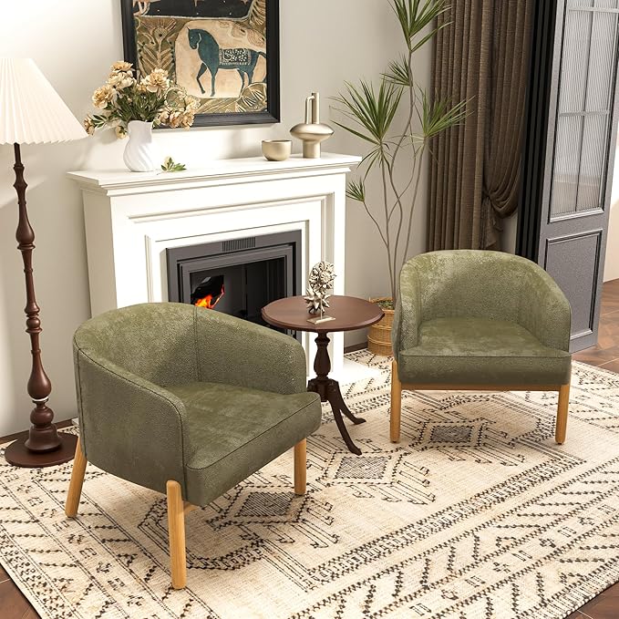Living Room ChairsLiving Room ArmchairComfortable Accent ChairSolid Wood Legs Load 350 Lbsfor OfficeLiving RoomBedroomApartment(Dark Green)