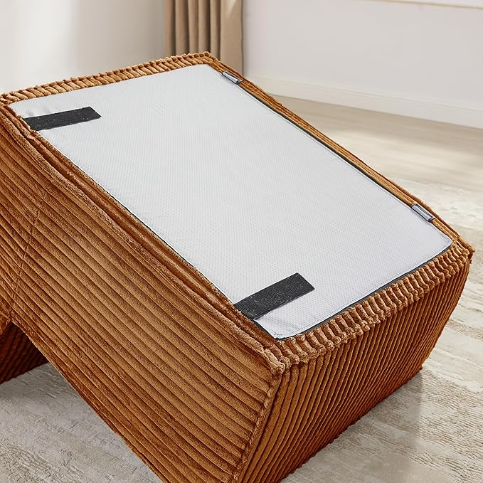 L-Shaped Corner Corduroy Sectional Sofa 4 Seat Modular Boneless Sofa Foam Cloud Couch with Movable Ottoman and Toss PillowsModern Deep Seat Convertible Chaise Sofa