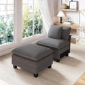 PHI VILLA Indoor Lounge Sofa Chair One-Person Oversized Sectional Sofa with Ottoman Single Chaise with Upholstered Deep Seat for Bedroom Reading Corduroy Fabric Grey