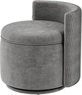 360° Swivel Accent Chair with Storage Vanity Stool with Back Velvet Storage Ottoman Upholstered Round Barrel Vanity Chair for Living Room Makeup Room Bedroom (Gray)