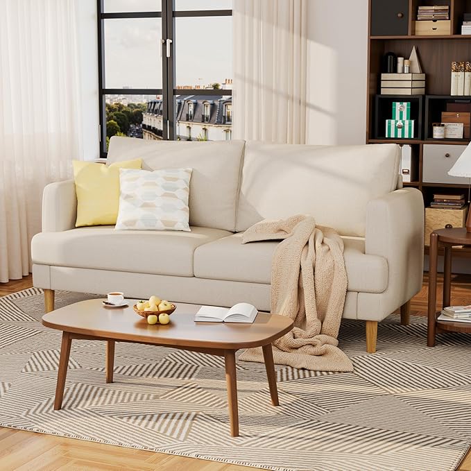70 Modern Loveseat Sofa with USB Type-C Ports Linen Fabric 2-Seater Deep Seat Couch Cozy Small Couch Sofa for Living Room Bedroom Office Apartment (Beige)