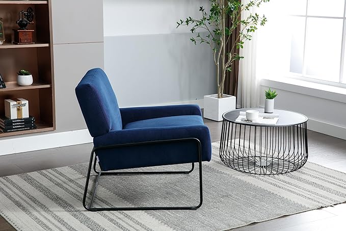 Generic Accent Chair Modern Industrial Slant Armchair with Metal Frame Premium High Density Soft Single Chair for Living Room Bedroom Navy