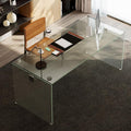 53.14 Modern Tempered Glass Executive Desk with Drawer Black Wood Finish and Tempered Glass Legs – Minimalist Stylish Workstation Table for Home Office (Transparent Glass Desk)