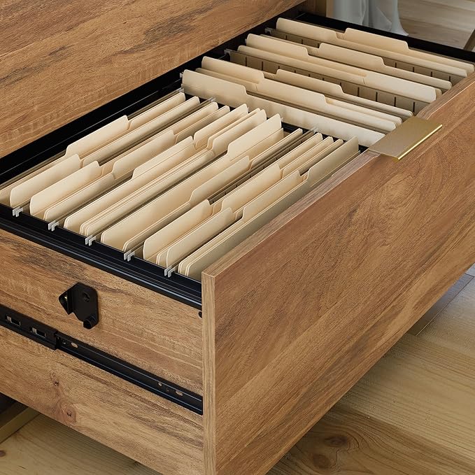 2 Drawer Small Lateral File Cabinet with Lock Contemporary Under Desk Locking Storage Drawers Organizer for Home Office Filing CabinetsBrown