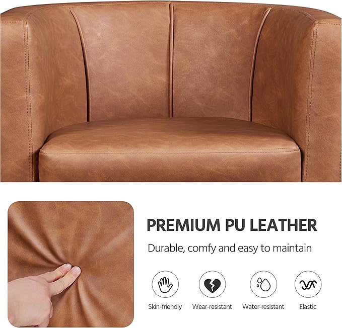 Yaheetech Accent Chair PU Leather Modern and Comfortable Armchairs Upholstered Barrel Sofa Chair for Living Room Bedroom Waiting Room 2PCS Brown