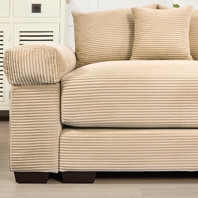 ERYE Modern Corduroy Upholstered Accent Chair and Ottoman Set Oversized Wider Seat Armchair Leisure Comfy Lounge Chaise with Removable CushionArmrests and 3 Pillows