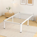 14 Inch Twin Bed Frame Metal Platform Bed Frame with Round Corner Legs 3500 lbs Heavy Duty Steel Slats Support No Box Spring Needed Noise Free Easy Assembly White