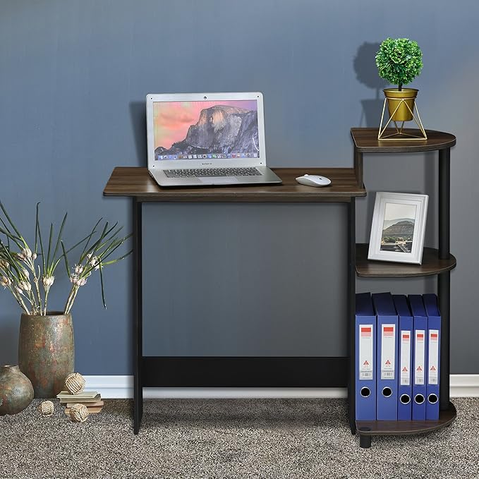 Furinno COMPACT Desk 28.5 Wide Gaming Desk with Shelves Computer Desk with Book Shelf Office Desk for Home Office Study Room Dorm Bedroom Columbia Walnut