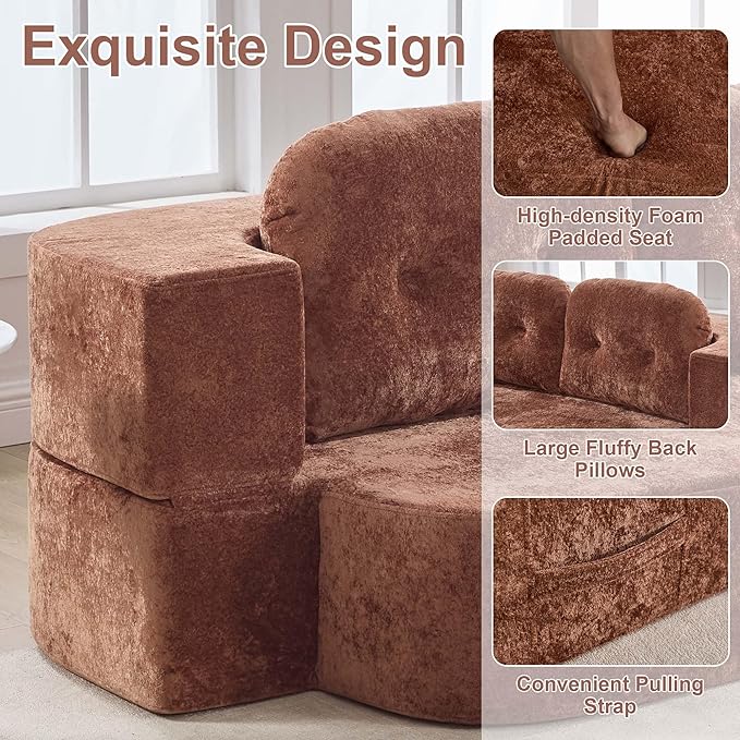78.7 W Boneless Cloud Loveseat Sofa 2 in 1 Convertible Floor Folding Couch Bed No Assembly Compressed Foam Lounge Sofa Sleeper for Dorm Apartment Office Bedroom Living Room Small Spaces