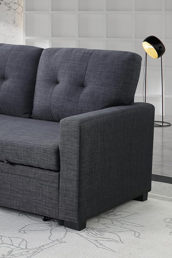 Ball &amp Cast L-Shape Reversible Sectional Sleeper Sofa Bed 4 in 1 Pull Out Couch with Storage Chaise &amp Removable Back CushionsConvertible Sleeper Corner Couch Pull-Out Sofa Bed for Living Room