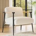 GarveeHome Comfy Chair Modern Accent Chair with Metal Frame Cozy Reading Chair with Soft Cushion &amp Wood Armrest for Bedroom Living Room White