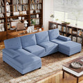 Nuturelly Nutually Sectional Couches for Living Room Convertible U-Shaped Sofa Couch with Double Chaise 4 Seat Sofa Set Modular Sofa Couch with Linen Fabric for Apartment Blue