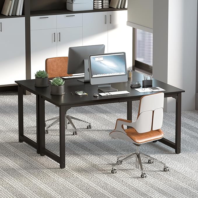 NSdirectModern Computer Desk 63 inch Large Office Desk Writing Study Table for Home Office Desk Workstation Wide Metal Sturdy Frame Thicker Steel Legs Black.