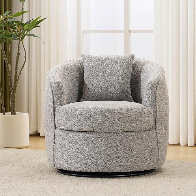 Swivel Barrel Chairs 32 Inches Wide No Assembly Round Upholstered Armchairs Accent Chairs Single Sofa Chair for Living Room (Grey Set of 1)