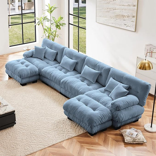 Setawix Luxury Modular Sectional Sofa Couch with Deep SeatOversized U-Shaped 4 Seater Sofas with Curved ArmrestComfy Chenille Cloud Couch for Living RoomBlue