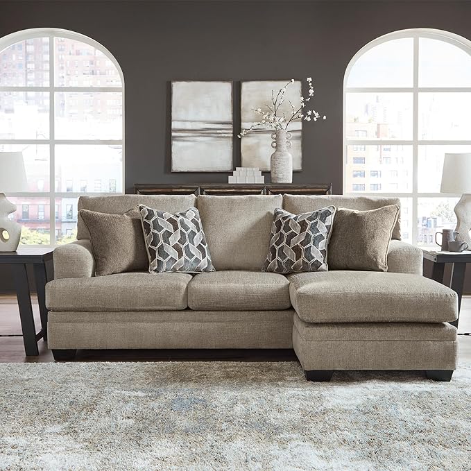 Signature Design by Ashley Stonemeade Casual Right-Arm Facing Sofa Chaise with 4 Toss Pillows Light Brown