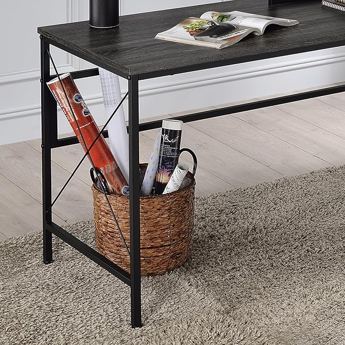 HOMES: Inside + Out Roncaster Industrial L-Shaped Metal 51 in. Writing Desk with USB Port and Electrical Outlet for Home Office Study Room Gray and Black