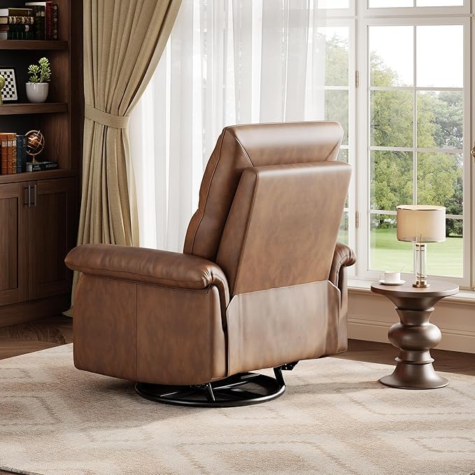 IDEALHOUSE Manual Recliner Chair 360° Swivel Rocker Glider Recliner with Padded Armrests Modern PU Leather Upholstered Reclining Chair for Living Room Bedroom and Nursery (Orange)