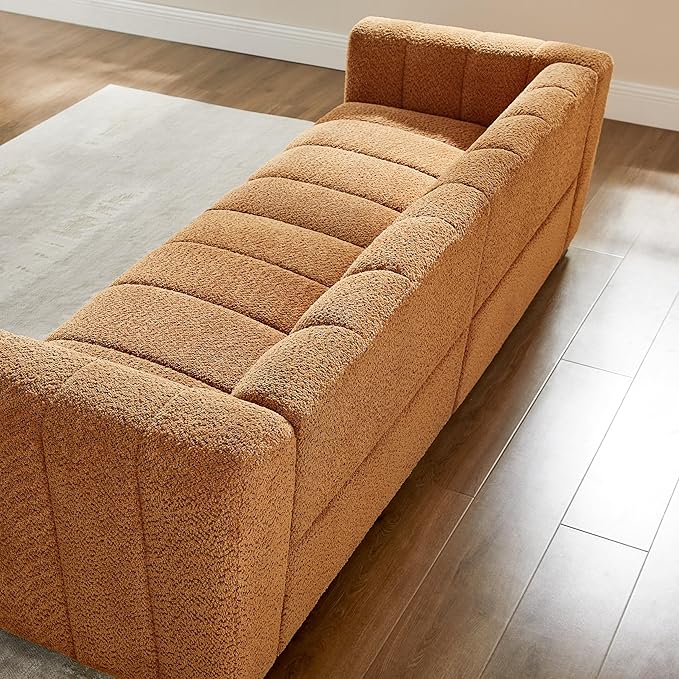 VANOMi 82.68 Oversized Boucle Sofa for Living Room Modern Upholstered Tufted Cloud CouchComfy 3 Seater Deep Seat Sofa with Wood Legs for Apartment Reception RoomCurry