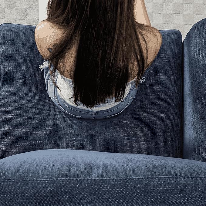 79 inch Modern Classic Upholstered Loveseat Sofa Blue Chenille Fabric Rolled Arms Plush Cushions Living Room Furniture
