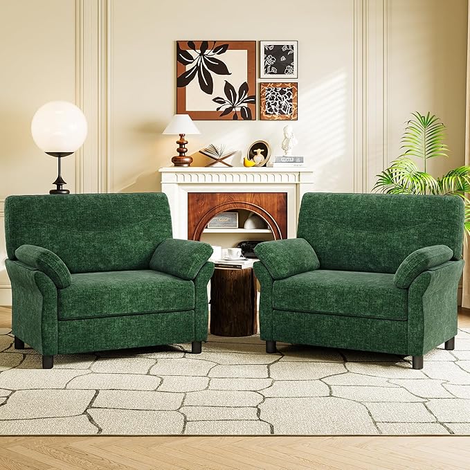 44.5 Oversized Accent Chair Comfy Chenille Fabric Living Room Chairs Upholstered Modern Armchair Extra Large Single Sofa Reading Chair for Bedroom Apartment Tool-free Assembly Dark Green