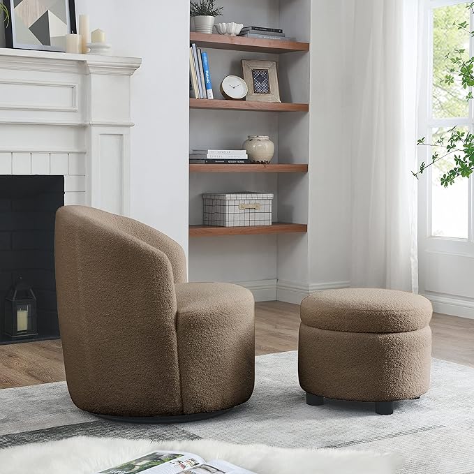 Swivel Barrel Chair Living Room Swivel Chair with Round Storage Chair 360 ° Swivel Club Chair Nursery Bedroom Office Hotel with upholstered Modern Armchair Fabric