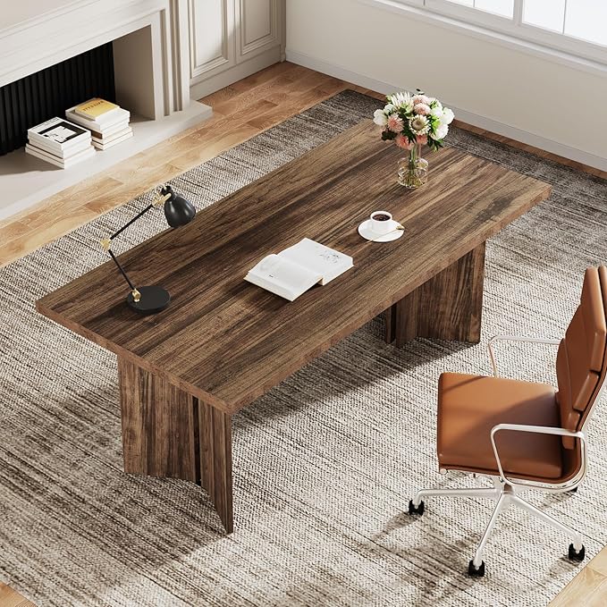 Tribesigns 63-inch Executive Desk Vintage Office Computer Desk with Large Tabletop Farmhouse Wood Writing Conference Table Workstation for Home Office Study Dark Brown