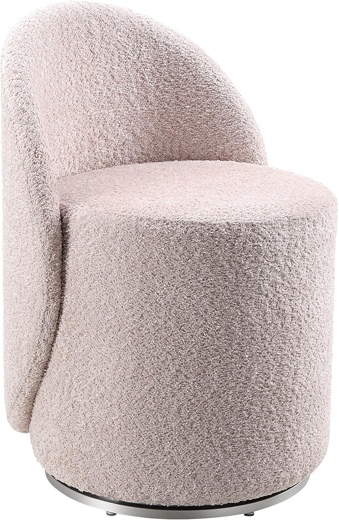 OSP Home Furnishings Lystra Swivel Barrel Vanity Chair with Textured Boucle Fabric Dusty Rose