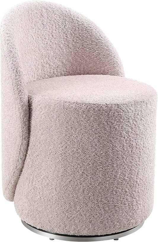 OSP Home Furnishings Lystra Swivel Barrel Vanity Chair with Textured Boucle Fabric Dusty Rose
