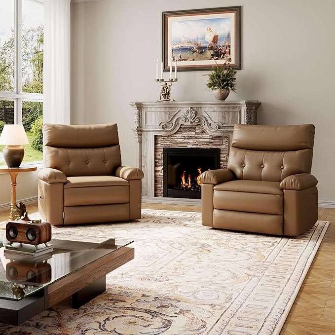Garvee Oversized Wide Recliner Chair - Heat and Massage PU Leather Extra Wide Manual Recliner for Adults Large Lazy Chair with 1.5X Sponge Comfort Arm and Back for Living Room Bedroom