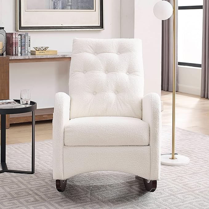 25.6 W Modern Accent High Backrest Living Room Lounge Arm Rocking Chair Two Side Pocket