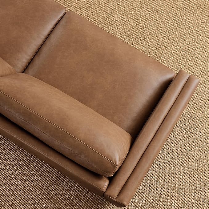 CHITA 83 Super Large Luxury Loveseat Sectional Modular Sofa FSC Certified Down Filled Modern Sofa Deep Seat Comfty Cloud Couch 2 Seat Couch Solid Wood Leg Faux Leather in Camel