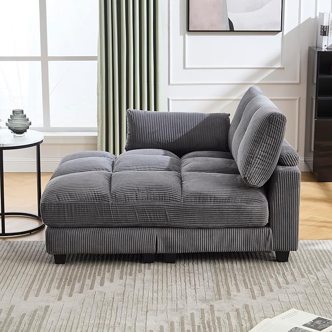Oversized Lounge Chaise Convertible Sleeper Sofabed Corduroy Sleeper Daybed Indoor Recliner Chair Sofa Bed with Cupholders and Adjustable Headrests for Living Room Bedroom Reading Home Apartment