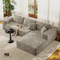 107 Modular Sectional Couches for Living Room Comfy L-Shaped Boneless Cloud Couch with Chaise Modern Deep Seat Corduroy Floor Sofa No Assembly Required (Right Facing Chaise Khaki) | High-density
