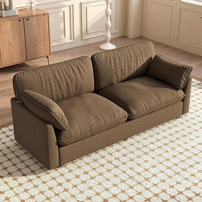 Oversized Couch Loveseat Sofa with 2 Pillows Modern 2 Seat Cloud Sofas with Extra Wide and Deep Cushions 2 Seater Sofa Couch for Living Room Office Brown 82.67 L