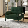 Emerald Accent Chair - Corduroy Living Room Chairs with Side Storage Pockets and Durable Legs Comfy Arm Reading Chair with Soft Backrest for Bedroom Balcony Study Room