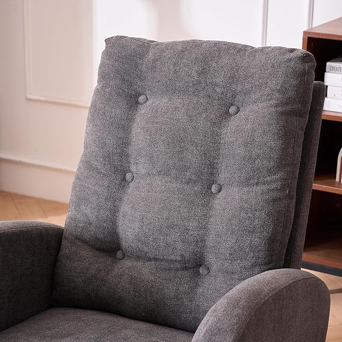 Comfortable Gray Upholstered Rocking Chair with Storage &amp Footrest High Back Solid Wood Legs - Living Room Armchair Bedroom Nursery Rocker