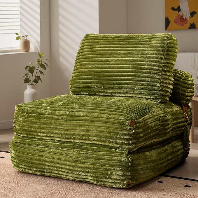 ovios Folding Sofa Bed Foldable Sleeper Chair Floor Futon Comfy Portable Convertible Fold Out Lounge Chairs for Living Room Bedroom Green