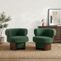 Scott Living Scrolla Boucle Upholstered 360° Swivel Accent Chair Set of 2 Teddy Fleece Swivel Barrel Chair Modern Vanity Chair for Living Room Bedroom Green