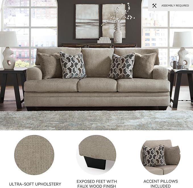 Signature Design by Ashley Stonemeade Casual Sofa with 4 Toss Pillows Light Brown