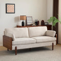 Christopher Knight Home Arboris Modern Rubberwood Frame Fabric Upholstered Loveseat Living Room/Bedroom/Apartment Couch/Sofa with Toss/Back Pillows and Removable Cushions Beige+Light Walnut