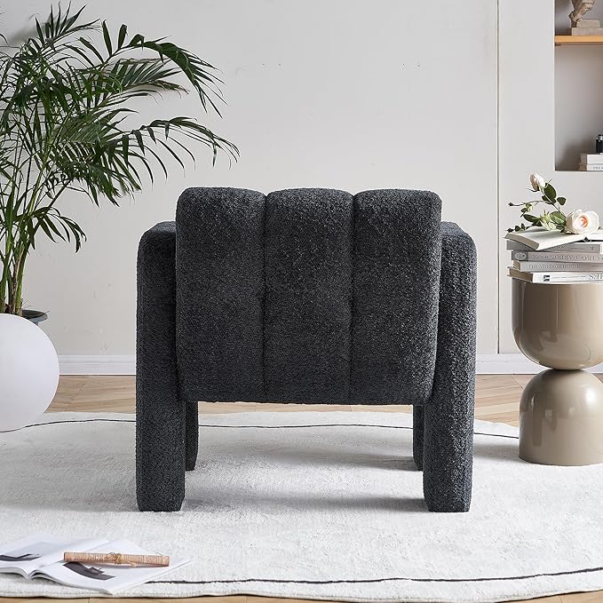 Yoglad Modern Accent Chair Set of 2 Bouclé Fabric Upholstered Armchair Comfy Single Chair for Living Room Lounge Bedroom Office-Dark Grey