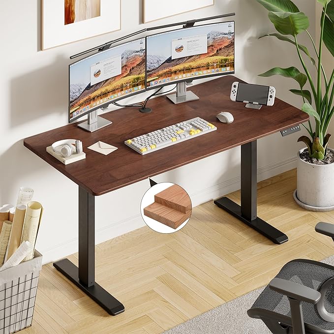 Onbrill Standing Desk 47x23.6 Inches Whole-Piece Board Rectangle Stand Up Desk with Solid Wood Desktop and Memory Controller Adjustable Height from 28-46 Inches for Home &amp Office Black Walnut
