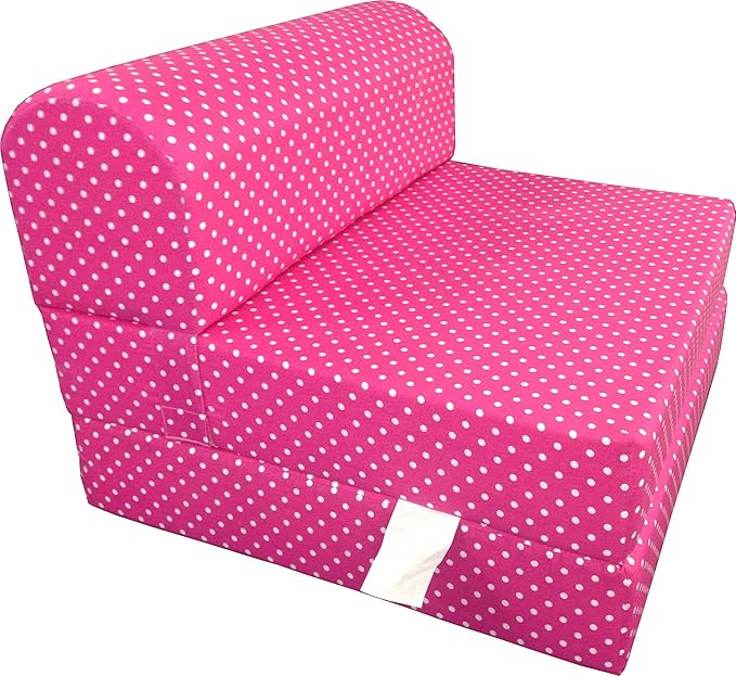 D&ampD Futon Furniture Sleeper Chair Folding Foam Beds Portable Studio Guest Sofa Bed 6 x 32 x 70 Polka Dots Pink