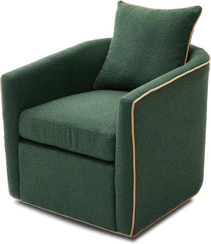 Christopher Knight Home Arlo 360° Swivel Accent Chair for Living Room Bouclé Upholstered Rotating Lounge Chair Indoor Barrel Swivel Chair with Iron Frame Curved Armrest and Padded Seat Green