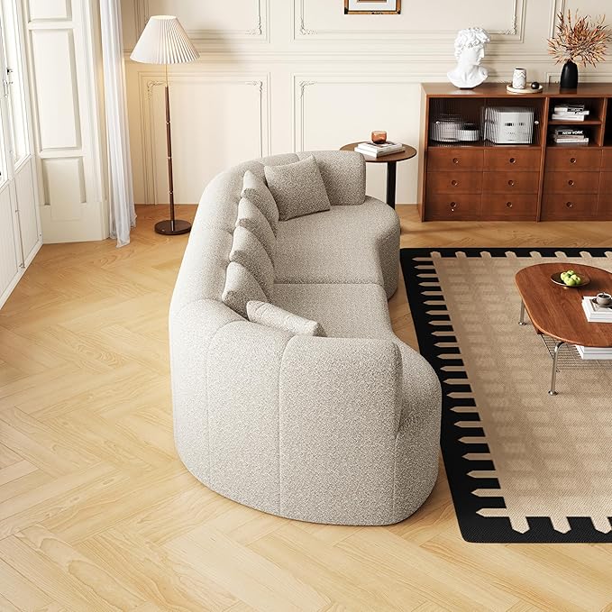 106.3” Curved Sectional Sofa Oversized Curved Couch for Living Room Modern Chenille Fabric Sofas Foam Couch Modular Cloud Couches with Pillows No Assembly Light Khaki