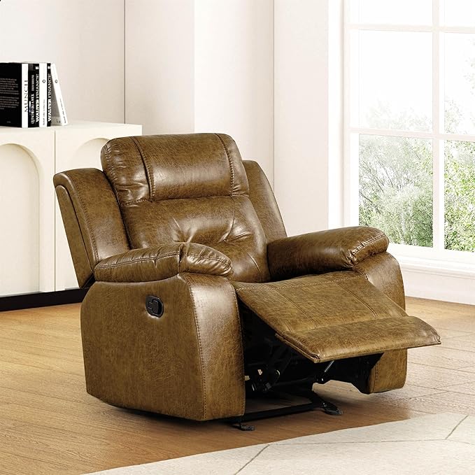 Furniture of America Undering Faux Leather 37.5-inch Recliner Chair with High Density Foam and Pillow Top Arms for Living Room Office Brown