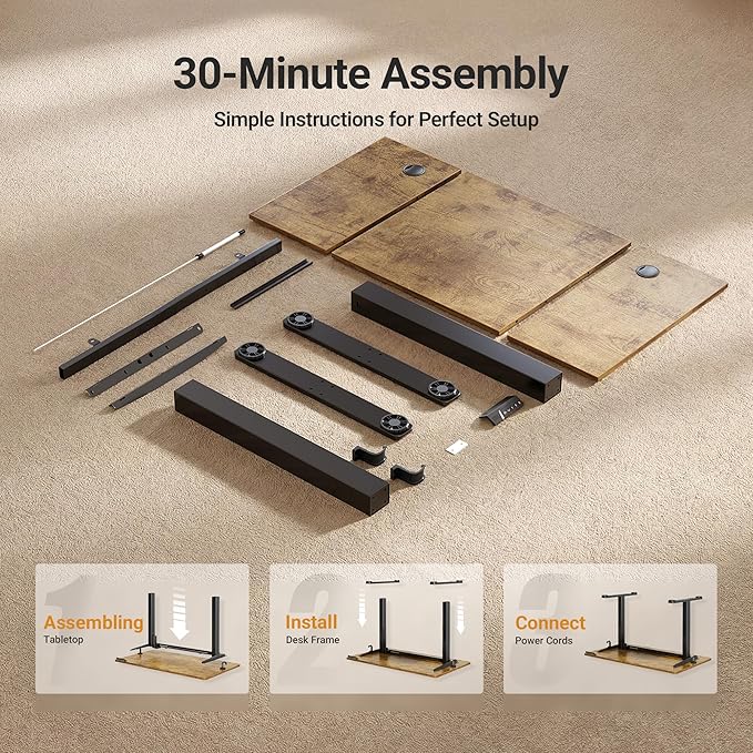 Claiks Electric Standing Desk Adjustable Height Stand up Desk 48 * 24 Inches Sit Stand Home Office Desk with Splice Board Black Frame/Vintage Brown Top